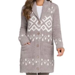 Barefoot Dreams Taupe and Cream Geometric Cardigan